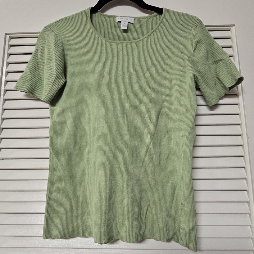 Charter Club - Green Ribbed Short-Sleeve Top